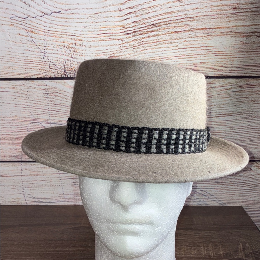 Vintage Keith Hat with Black Checkered Band Imported Coney Fur Size 7